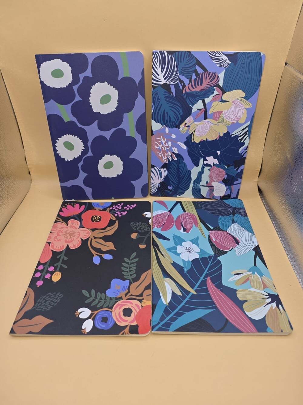 4 Softcover Notebook Journals 8x4" Flower Design